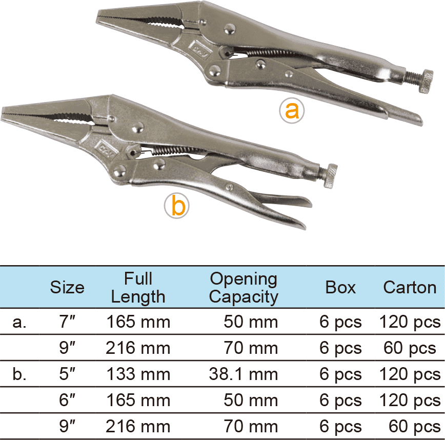 Long Nose Locking Pliers, With Cutters, Nickel Plated(1)