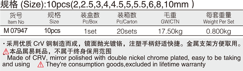 T型平头内六角扳手组套(1)